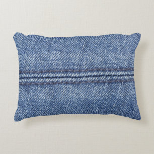 Macro Blue Denim, Nah-up Textur. Dekokissen