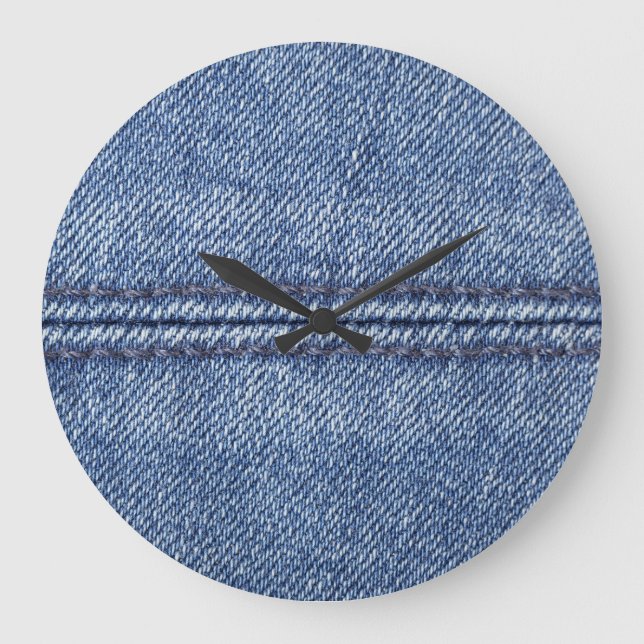 Macro Blue Denim, Nah-up Textur. Große Wanduhr (Vorderseite)