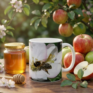 Macro photo Fleur de pommier et abeille | Tasse