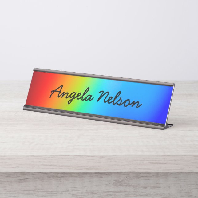 Macro Photo Holographic Rainbow Ombre Name Schreibtischnamensplakette (Vorderseite )