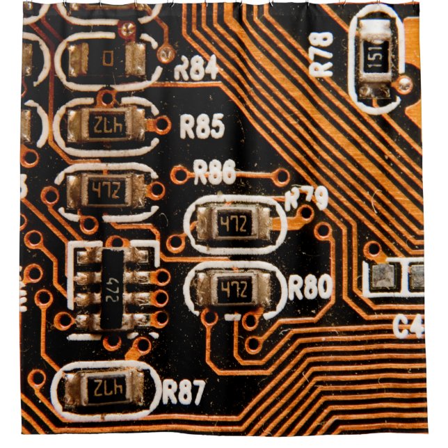 macro shot of circuitboard,cables,capacitors,card, duschvorhang (Vorderseite)