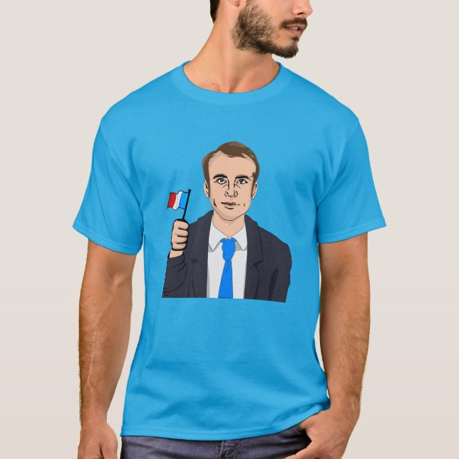 Macron Cartoon mit französischer Flagge T-Shirt (Vorderseite)