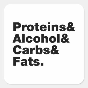 Macronutrients. Proteine & Alkohol & Fette. Quadratischer Aufkleber