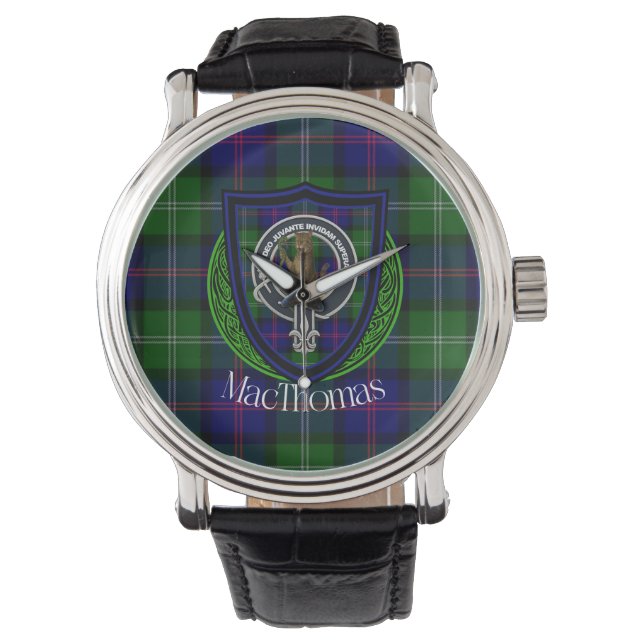 MacThomas Scottish Clan Tartan & Crest Armbanduhr (Vorderseite)
