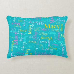 Macy personalisierter kurzer Name Aquarell rosa Te Dekokissen