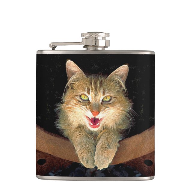 Mad Cat Painting - Niedliche Original Cat Art Flachmann (Vorderseite)