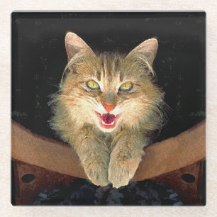 Mad Cat Painting - Niedliche Original Cat Art Glasuntersetzer