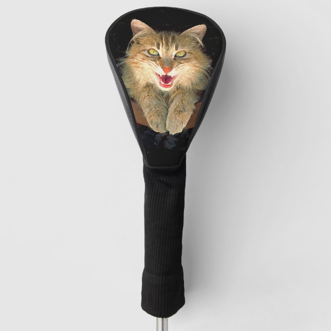 Mad Cat Painting - Niedliche Original Cat Art Golf Headcover (Vorderseite)