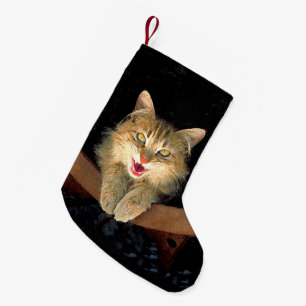 Mad Cat Painting - Niedliche Original Cat Art Kleiner Weihnachtsstrumpf