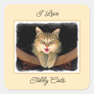 Mad Cat Painting - Niedliche Original Cat Art Quadratischer Aufkleber