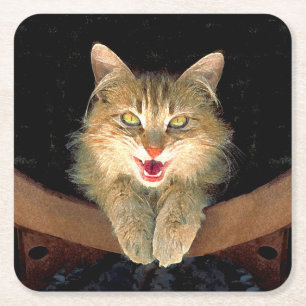 Mad Cat Painting - Niedliche Original Cat Art Rechteckiger Pappuntersetzer