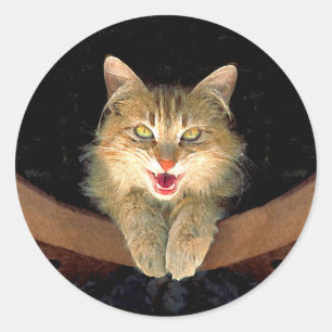 Mad Cat Painting - Niedliche Original Cat Art Runder Aufkleber