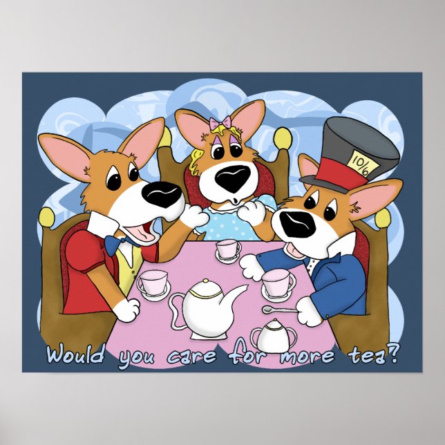 Mad Corgi Tea Party Poster (Vorne)