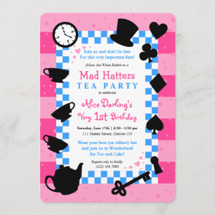 Mad Hatter 1. Geburtstag Party Einladung
