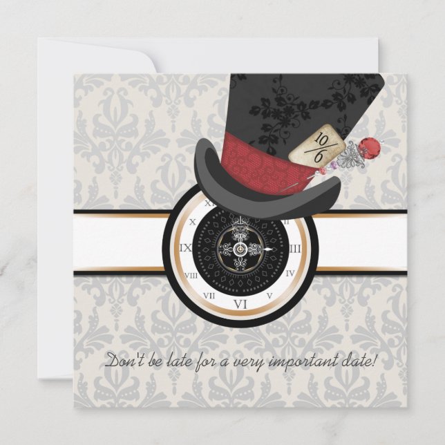 Mad Hatter Alice im Wunderland Hochzeit Einladung (Vorderseite)