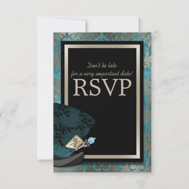Mad Hatter Alice im Wunderland Wedding RSVP Card Karte (Vorderseite)