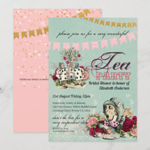 Mad Hatter Alice Vintag Tee Party Brautparty Einladung