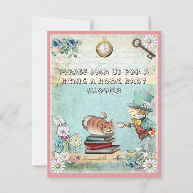 Mad Hatter Bringen Sie eine Babydusche für Mädchen Einladung (Vorderseite)