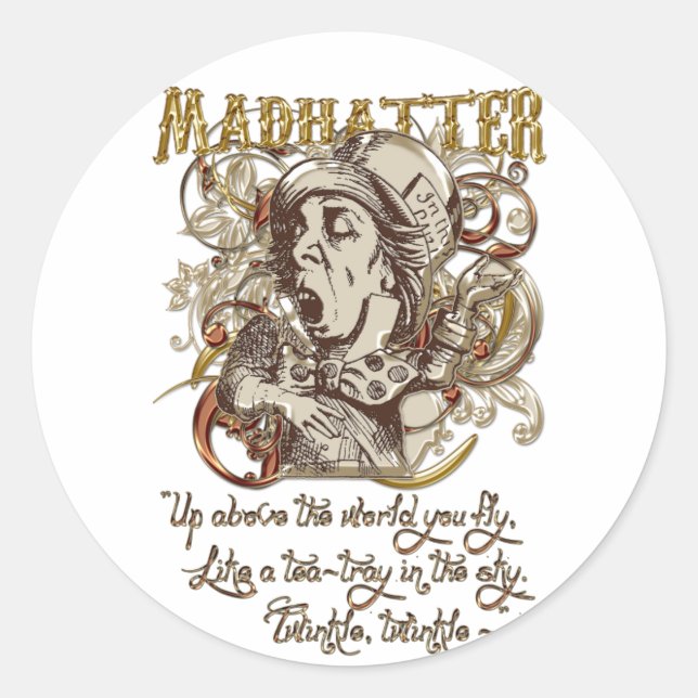 Mad Hatter Carnivale Style (mit Gedicht) Runder Aufkleber (Vorderseite)