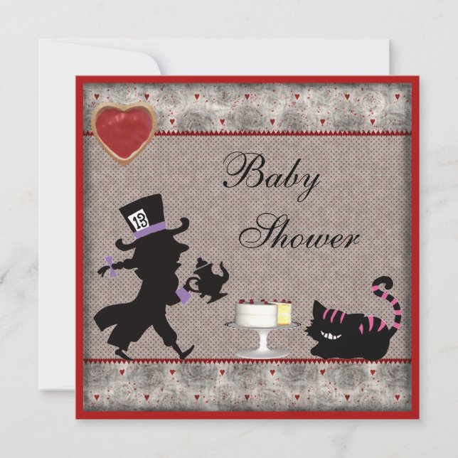 Mad Hatter & Cheshire Cat Baby Dusche Tee Party Einladung (Vorderseite)