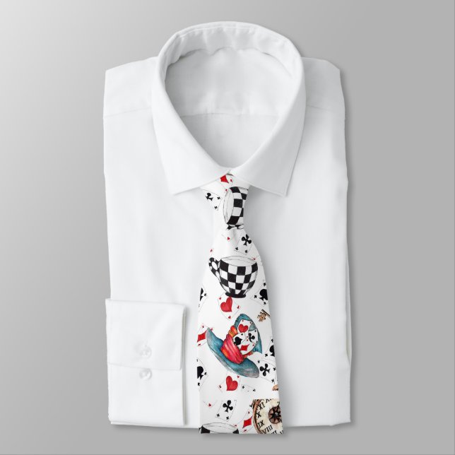 Mad Hatter Hat und Cards Neck Tie Krawatte (Gebunden)