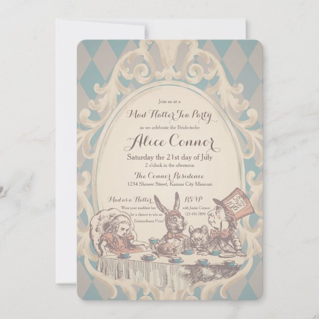 Mad Hatter Tea Party Bridal Dusche Einladungen (Vorderseite)