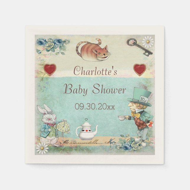 Mad Hatter Tea Party Kinderdusche Personalisiert Serviette (Vorderseite)