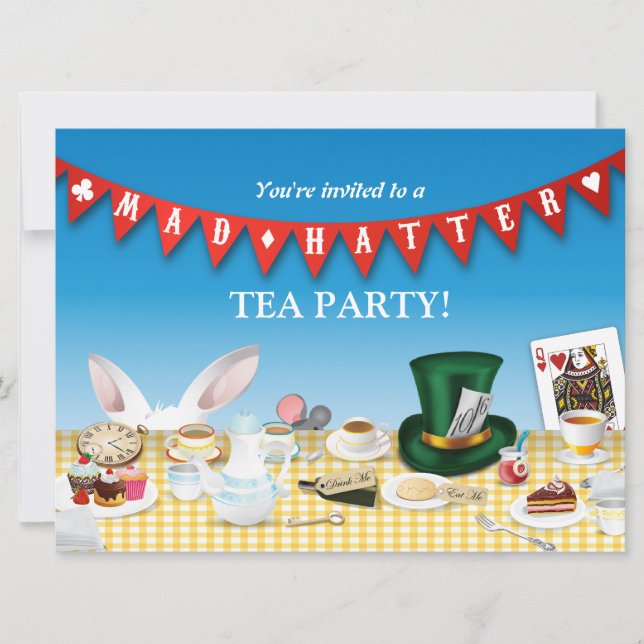 Mad Hatter Tee Party Einladung (Vorderseite)