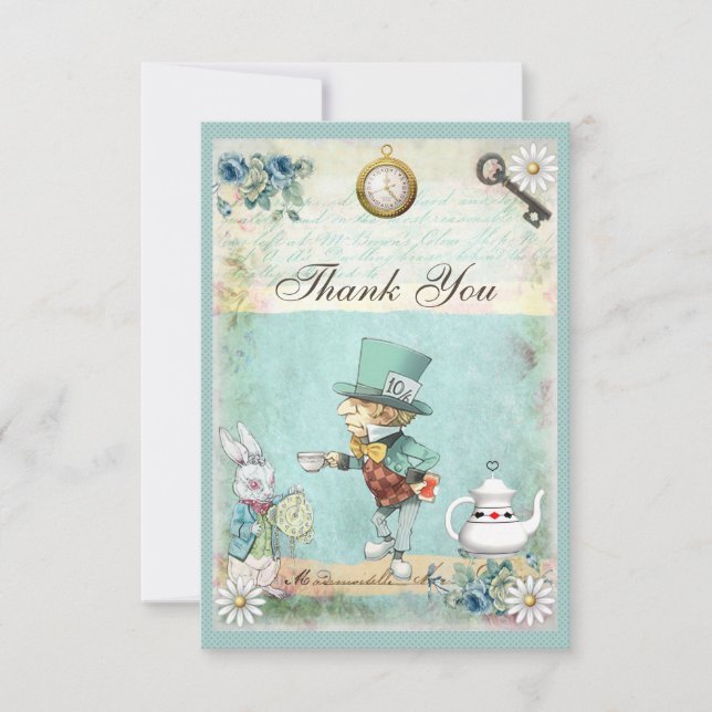 Mad Hatter Wonderland Babydusche Vielen Dank Dankeskarte (Vorderseite)