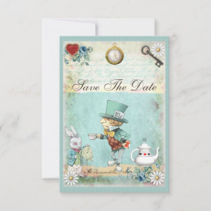 Mad Hatter Wonderland Hochzeit rettet das Datum Save The Date