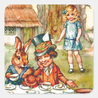 Mad Hatters Tea Party - Alice im Wunderland Quadratischer Aufkleber