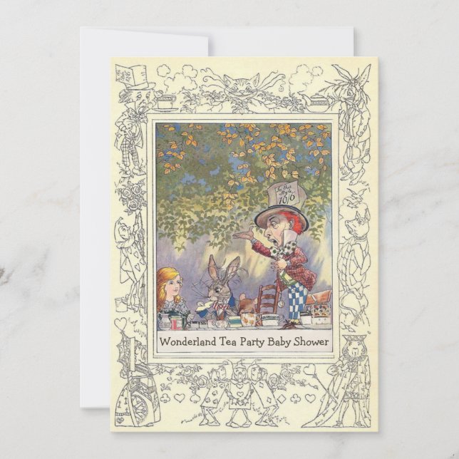Mad Hatter's Wonderland Tea Party Babydusche Einladung (Vorderseite)