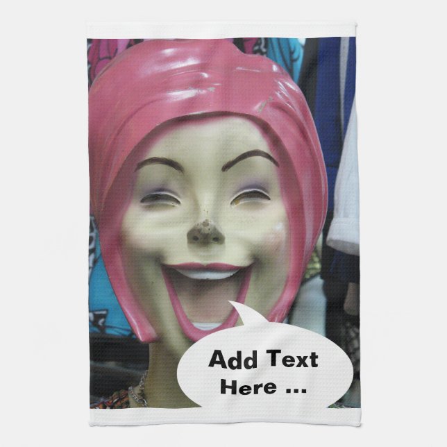 Mad Laughing Mannequin ~ Uncanny Valley Girl Küchentuch (Vertikal)