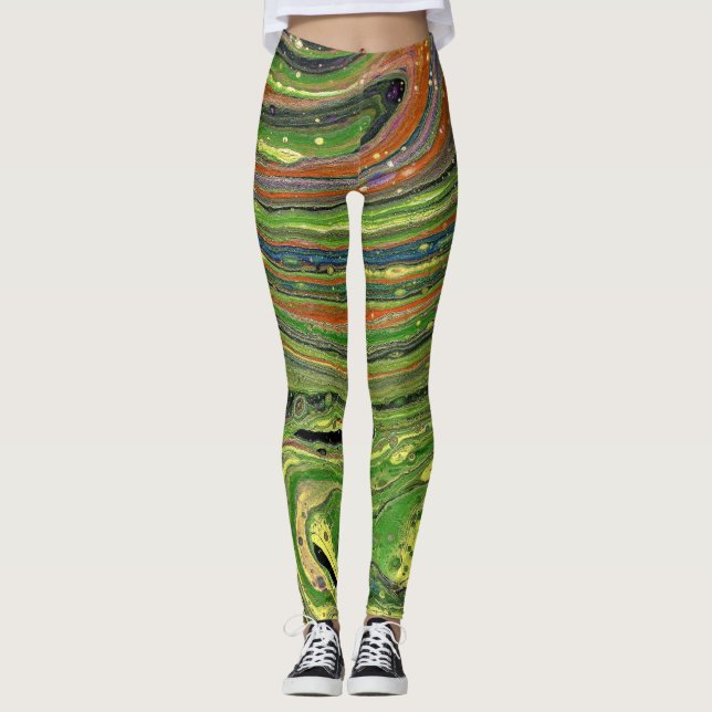 Mad Liebe 3 Grüngestrichene Abstrakte Leggings (Vorderseite)