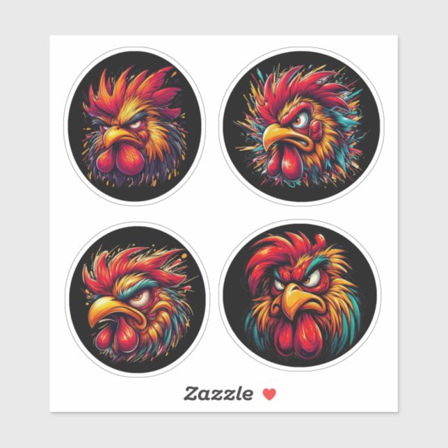 "Mad Rooster Rage" 4-Pack Sticker Bundle (Feuille)