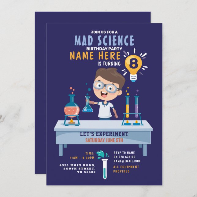 Mad Science Anniversaire Fête Invitation (Devant / Derrière)