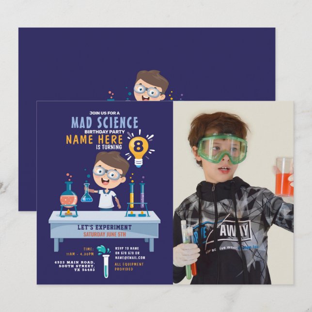 Mad Science Birthday Party Experiment Foto Einladung (Vorne/Hinten)