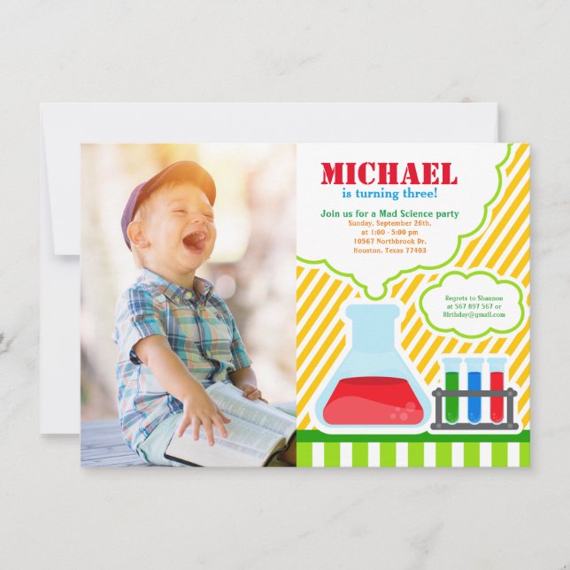 Mad Science Birthday Party Foto Einladung (Vorderseite)