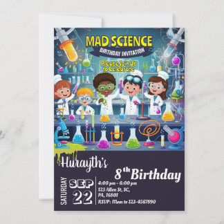Mad Science - Geburtstagseinladung für Junge und M Einladung