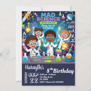 Mad Science Invitation d'anniversaire pour garçon 