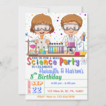 Mad Science Invitation d'anniversaire pour jumeaux