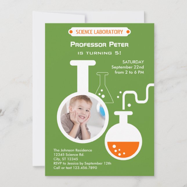 Mad Scientist Birthday Party Foto Einladung (Vorderseite)