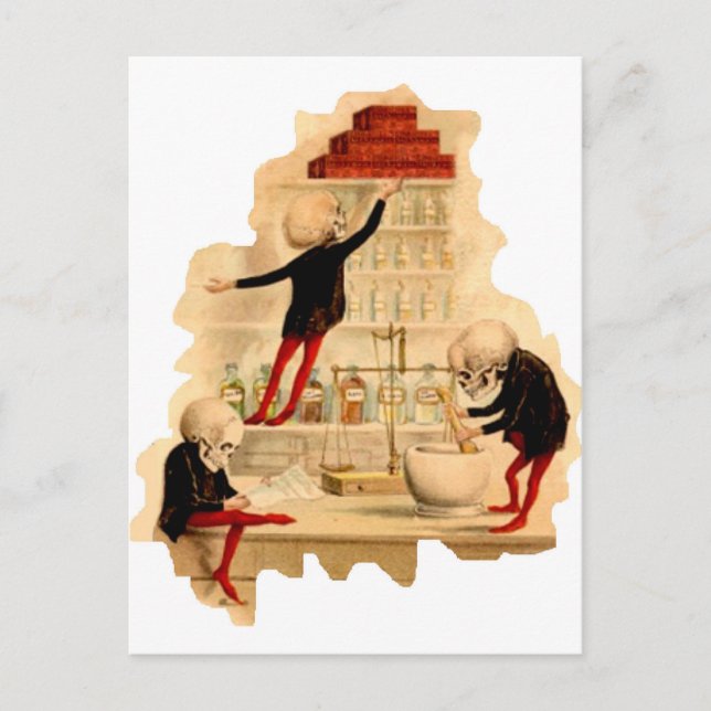 Mad Scientist Skeletts Postkarte (Vorderseite)