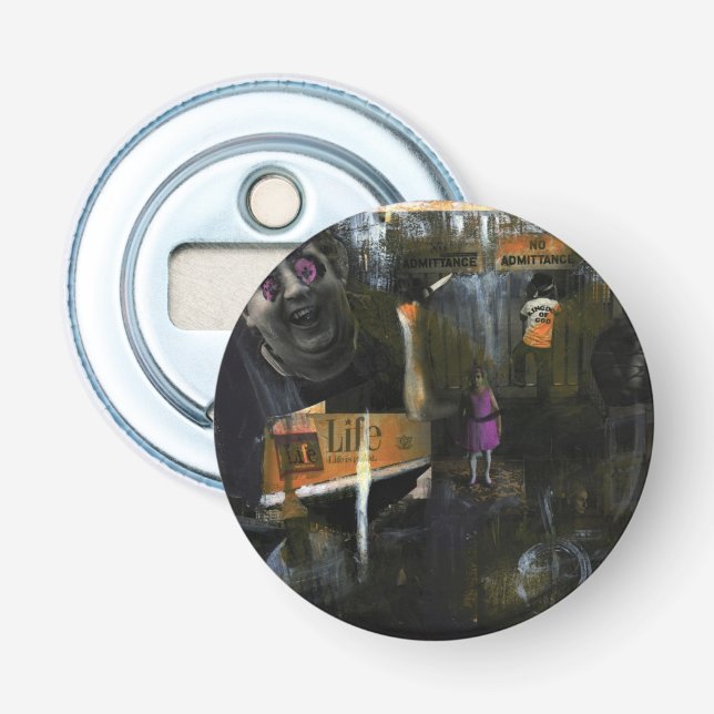 Mad World Mixed Media Goth Horror Originale Kunst Flaschenöffner (Vorderseite)