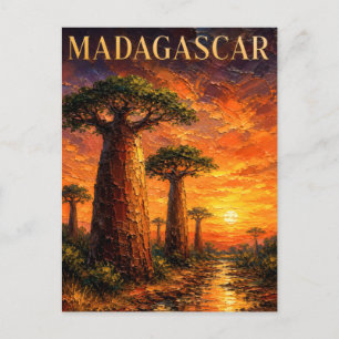 Madagascar: Sunset Glow Baobab Alley Art Souvenir Postkarte