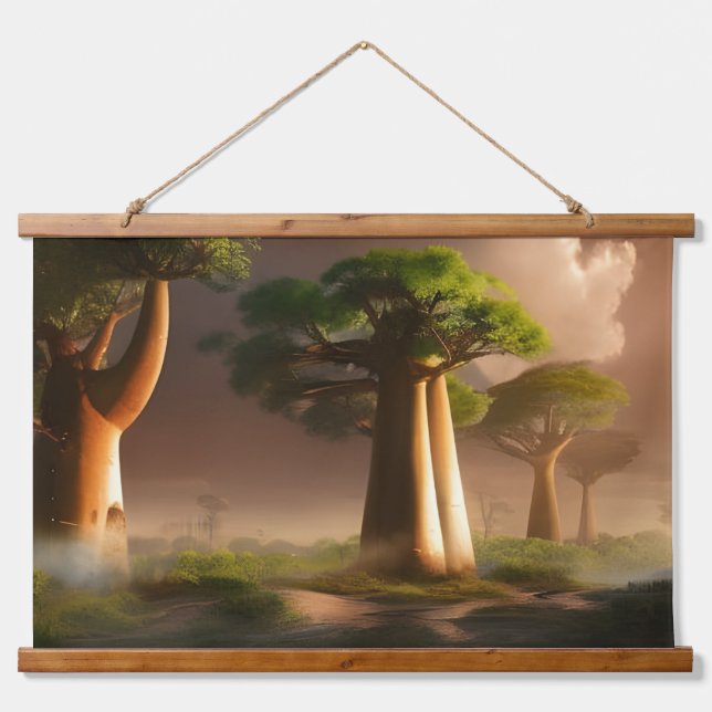 Madagaskar Baobab Forest Fantasy Wandteppich Mit Holzrahmen (Vorne)