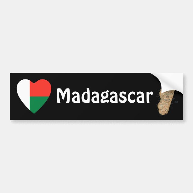 Madagaskar-Flaggen-Herz + Karten-Autoaufkleber Autoaufkleber (Vorne)