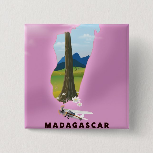 Madagaskar Illustriertes Reiseplakat Button (Vorderseite)