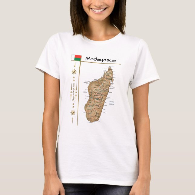 Madagaskar Karte + Flagge + T - Shirt (Vorderseite)