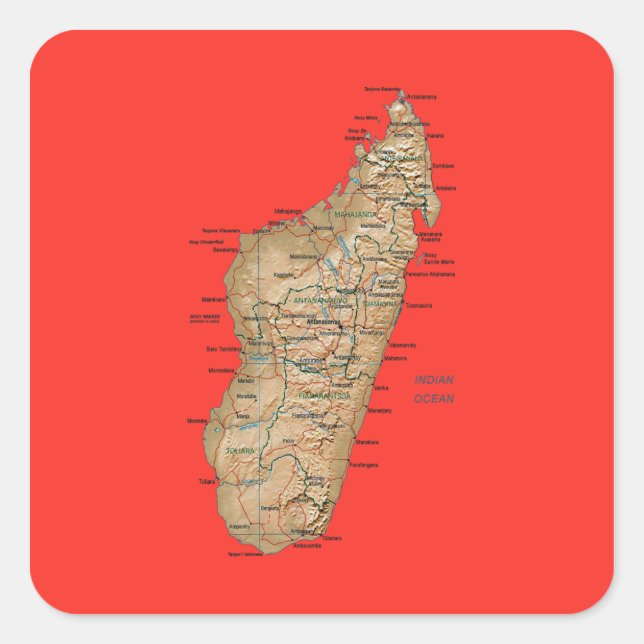 Madagaskar-Karte Quadratischer Aufkleber (Vorderseite)